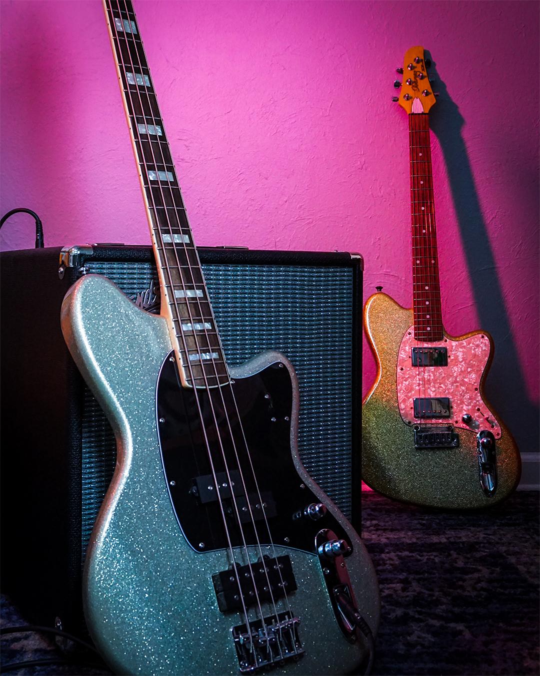 Sparkle Talman bass and guitar in moody lighting