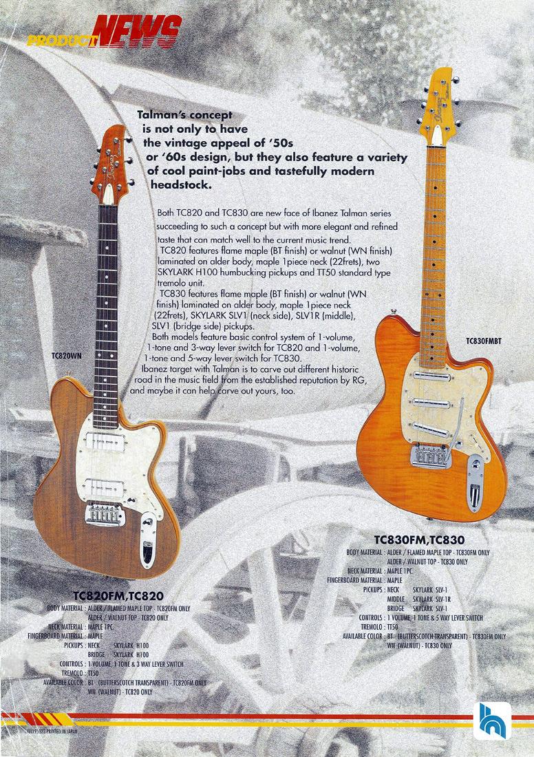 scan of Product News page featuring top of the line Talman guitars